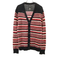 DIESEL ディーゼル イタリア製 ボーダー柄 長袖 Vネック ニットカーディガン S ブラック メンズ 古着