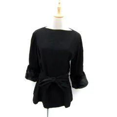 ザラウーマン ZARA WOMAN チュニック 七分袖 ボートネック 無地 リボン フェイクファー M 黒 ブラック /SY23