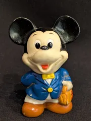 三菱銀行 貯金箱 ミッキーマウス ブレザー 鞄持ち 蝶ネクタイ黄色 115mm