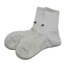 中古 レディース ピージージー PGG ソックス 白 ホワイト クルー丈 刺しゅうロゴ シンプル