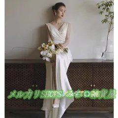 ウェディングドレス スレンダーライン 袖なし ノースリーブ カシュクール ロング丈 スリット 背中あき バックオープン 大きいサイズ 白 シンプル1111