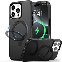 ❣️MagSafe対応❣️ iPhone16ProMaxケース リング一体型 スタンド一体型 耐衝撃 縦置き・横置き両用 高硬度 ポリカーボネート素材 ストラップ穴付き マイクロ研磨技術 黄変防止 シンプル ハードケース ブラック 新品 未使用 マットな質感