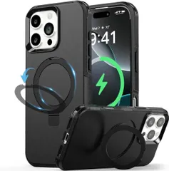 ❣️MagSafe対応❣️ iPhone16ProMaxケース リング一体型 スタンド一体型 耐衝撃 縦置き・横置き両用 高硬度 ポリカーボネート素材 ストラップ穴付き マイクロ研磨技術 黄変防止 シンプル ハードケース ブラック 新品 未使用 マットな質感