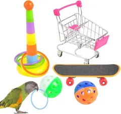 I'm so happy インコ おもちゃ 鳥 バードトイ 知育玩具 遊び道具 オウム スケボー カート ボール 輪投げ (フリー)