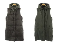 ザラ ZARA 中綿リバーシブルロングベスト ジップアップ S グリーン ブラック /HK ■OS