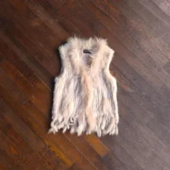 00s “Sensation Folie” Fringe Rabbit Fur Vest / Luxury Mode Style Real Fur Ivory M相当 定価¥50,000-相当のサムネイル