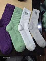 ニューバランス メンズ 冬 ゴージ クルーソックス (パープル/ライトグリーン/白)