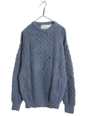 【お得なクーポン配布中!】 アイルランド製 フィッシャーマン ウール ニット セーター メンズ レディース M / アラン ケーブル ローゲージ 無地 クルーネック ネイビー