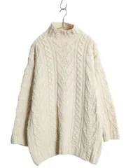 【お得なクーポン配布中!】 アイルランド製 aran crafts フィッシャーマン ウール ニット セーター メンズ レディース M / アラン ケーブル ローゲージ ハイネック 白