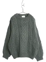【お得なクーポン配布中!】 90s イギリス製 フィッシャーマン ウール ニット セーター メンズ L 程 古着 オールド アラン ケーブル ローゲージ 無地 シンプル グリーン