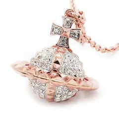 【美品】Vivienne Westwood ヴィヴィアンウエストウッド MAYFAIR 3D LARGE ORB PENDANT オーブ ペンダント ネックレス スタッズ ラインストーン ユニセックス チェーン全長81.5cm 真鍮/ピンクゴールド