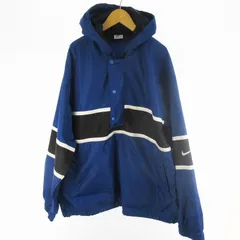 ナイキ NIKE 90’S アノラックパーカー ジャケット ロゴ 刺繍 ナイロン 青 ブルー ブラック L ヴィンテージ オールド 