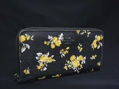 COACH コーチ PVC フラワー 花柄 ラウンドファスナー 長財布 ウォレット 小銭入れ 札入れ カード入れ ブラック系×イエロー系 DJ4705
