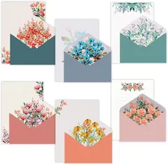 I'm so happy レターセット 花 おしゃれ 可愛い シンプル 大容量 手紙 便箋4枚 封筒2枚 6種セット (白)