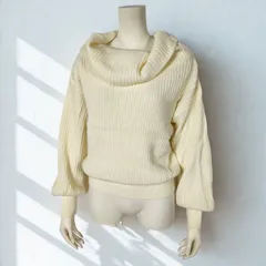 ナイスクラップ NICE CLAUP　オフタートル リブニット ワイドニット　ホワイト　レディース