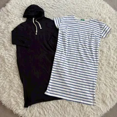 【まとめ売り】earth music&ecology  （アースミュージックアンドエコロジー） ワンピース2点セット 七分袖スウェットパーカーワンピース 半袖ボーダーTシャツワンピース 2点セット Fサイズ