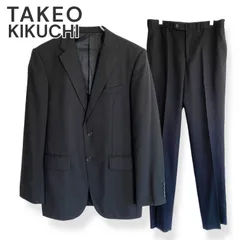 TAKEO KIKUCHI タケオキクチ ブラック ストライプ スーツ セットアップ 毛80% ポリエステル20% 日本製 3 Mサイズ相当 上質素材 メンズ ビジネス フォーマル 高級ブランド 836KZ
