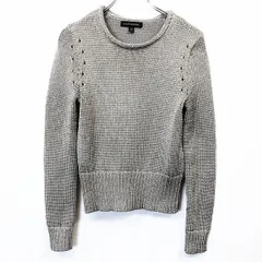 古着 バナナリパブリック BANANA REPUBLIC XS SS レディース ニット パンチング セーター 無地 丸首 ストレッチ 長袖 ポリ100% ベージュシルバー系