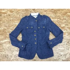 【中古】[印象BC] BANANA REPUBLIC バナナリパブリック レディース 2 ネイビー 紺 麻混紡 ジャケット 背抜き裏地 若干薄手 肩パッド 長袖 ボタン留めのサムネイル
