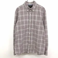 古着 バナナリパブリック BANANA REPUBLIC シャツ チェック ボタンダウン 長袖 胸ポケット 綿100% コットン100% M パープル×グレー×ホワイト 紫 メンズ 男性