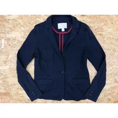 古着 バナナリパブリック BANANA REPUBLIC テーラードジャケット カットソージャケット 長袖 無地 S ネイビー×レッド 紺×赤 レディース