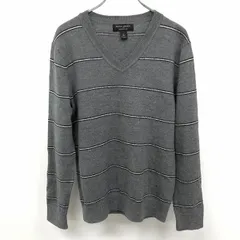 古着 バナナリパブリック BANANA REPUBLIC ニット セーター ボーダー Vネック 長袖 毛100% L メランジグレー×ボルドー×ネイビー×ホワイト グレー レディース