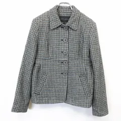 古着 バナナリパブリック BANANA REPUBLIC 起毛 ジャケット 裏地付き チェック 長袖 麻×ウールなど 4 青系×黒×オフホワイト レディース 女性