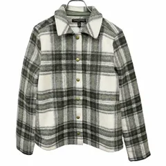 古着 バナナリパブリック BANANA REPUBLIC メルトン ウールライク シャツジャケット ドットボタン チェック 長袖 ポリ100% S グリーン 緑×黒系×白系 レディース