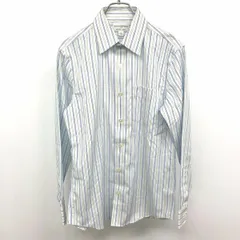 古着 バナナリパブリック BANANA REPUBLIC シャツ スリムフィット ストライプ 長袖 綿100% S ライトネイビー×グリーン×ネイビー 薄紺 メンズ