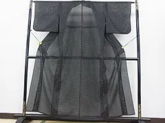 平和屋着物■夏物　小紋　絽　斜線文　黒地　洗える着物　DAAG4387fe