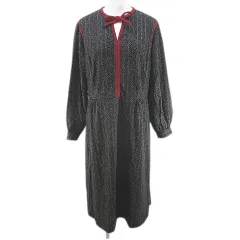 水玉 ドット 長袖 膝丈 フレアワンピース ワンピース 黒系 ブラック 裏地