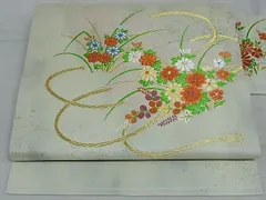平和屋着物◎九寸名古屋帯　結び紐花文　金糸　正絹　逸品　AAAD3693Asx