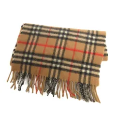 バーバリー ロンドン BURBERRY LONDON マフラー ストール フリンジ カシミヤ混 ウール ノバチェック 茶 ブラウン ☆AA★