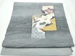 平和屋着物●八寸名古屋帯　紬地　すくい織　短冊枝花文　金彩　やまと誂製　正絹　逸品　CABA4863hy 平和屋着物○八寸名古屋帯 紬地 すくい織 短冊枝花文 金彩 やまと誂製