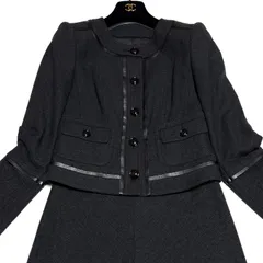 BURBERRY BLACK LABEL バーバリーブラックレーベル ノーカラー フォーマルスーツ スカートスーツ セットアップ  ストレッチ ダークグレー