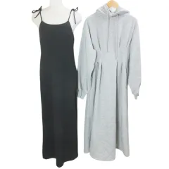 グレイル GRL 2点セット おまとめ ロング ワンピース キャミ 長袖 裏起毛 無地 ブラック グレー F フリーサイズ MMT X