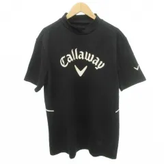 キャロウェイ CALLAWAY 美品 Tシャツ 半袖 プリント ハイネック ゴルフ 薄手 Lサイズ 黒 ブラック ■YHS8のサムネイル