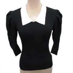 スナイデル SNIDEL ニットカラーパフスリーブプルオーバー リブニット 長袖 F 黒 ブラック 白 ホワイト SWNT214131