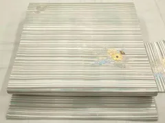 平和屋着物▼九寸名古屋帯　螺鈿　横段花文　銀糸　正絹　逸品　AABD2771wj