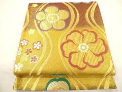 平和屋着物▼六通柄袋帯　唐織　立涌花文　金糸　やまと誂製　正絹　逸品　CAAY4373ak