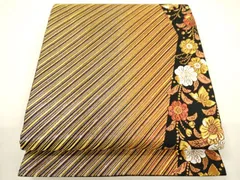 平和屋着物▼六通柄袋帯　唐織　辻が花　斜線舞蝶文　金糸　正絹　逸品　CAAY4381ak