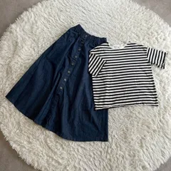 【まとめ売り】AMERICAN HOLIC （アメリカンホリック） セット商品 フロントボタンスカート デニムスカート フレアスカート 半袖ボーダーシャツ コットン100％ 2点セット Lサイズ Fサイズ