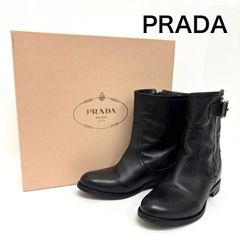 プラダ PRADA コンバットブーツ レザー レースアップ サイドジップ