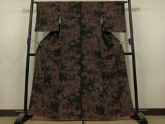 平和屋着物○結城紬 奥順 はたおり娘 80亀甲 飛び亀甲柄 草花丸文 証紙