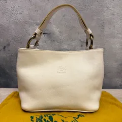 ✨IL BISONTE ハンドバッグ 保存袋付き きれいめ レザー アイボリー系 イルビゾンテ 本革 ショルダー可 上品カラー✨