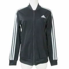 アディダス adidas 美品 23AW エッセンシャルズ スリーストライプス トラックジャケット IJ8781 ジャージ スポーツウェア ロゴ刺繡 裏トリコット S 黒 白 X