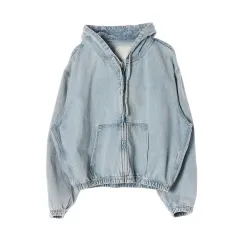 ザラ オーバーサイズ WHOディ デニム ジャケット ライトブルー フード ジップアップ アウター ライトブルー S