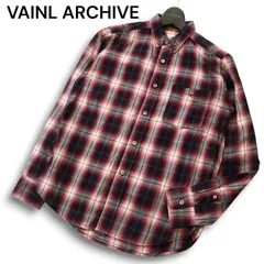 VAINL ARCHIVE ヴァイナルアーカイブ 通年★ 長袖 ボタンダウン オンブレー チェック シャツ Sz.S メンズ 日本製 赤のサムネイル