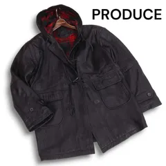 PRODUCE プロデュース 秋冬★ 裏地タータンチェック 羊革 ラム レザー ダッフル コート Sz.F レディース 黒
