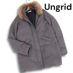 Ungrid アングリッド 秋冬 フォックス ファー♪ パール ビジュー ウール ヘリンボーン ダウン コート Sz.M レディース 灰